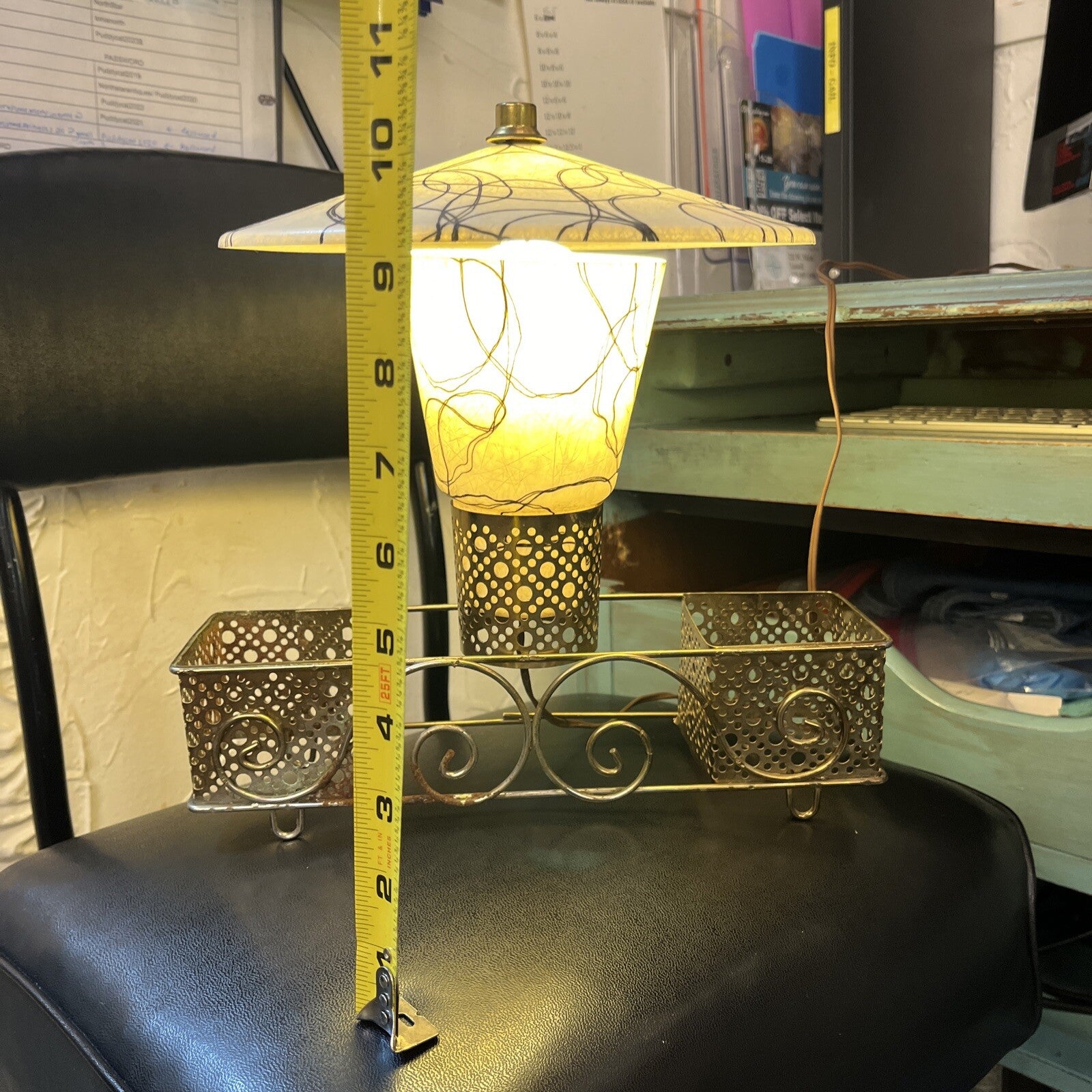 ￼￼VTG Weinberg Era Atomic Saucer Spaghetti Fiberglass Metal mesh Mcm Lamp Light