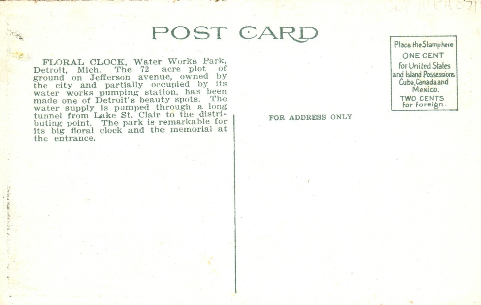 Floral Clock Gladwin Park Detroit Mich MI Michigan Postcard