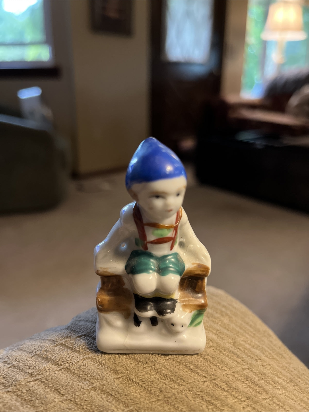 Vintage Figurine ~ Little Boy Sitting on a Fence ~ Ceramic / Porcelain ~ Japan