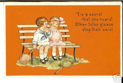 Whitney Boy and Girl sit on Bench with Tennis Rackets Valentine Postcard