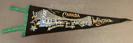 1940's Vintage Ambassador Bridge Windsor Canada Large Pennant Flag 22 X 6.5 FELT