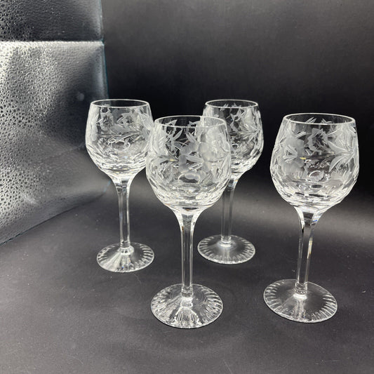 4 IMPERIAL CRYSTAL ALEXANDRA ETCHED STEM 6 oz. WINE GOBLETS GLASSES - 7 1/4" H