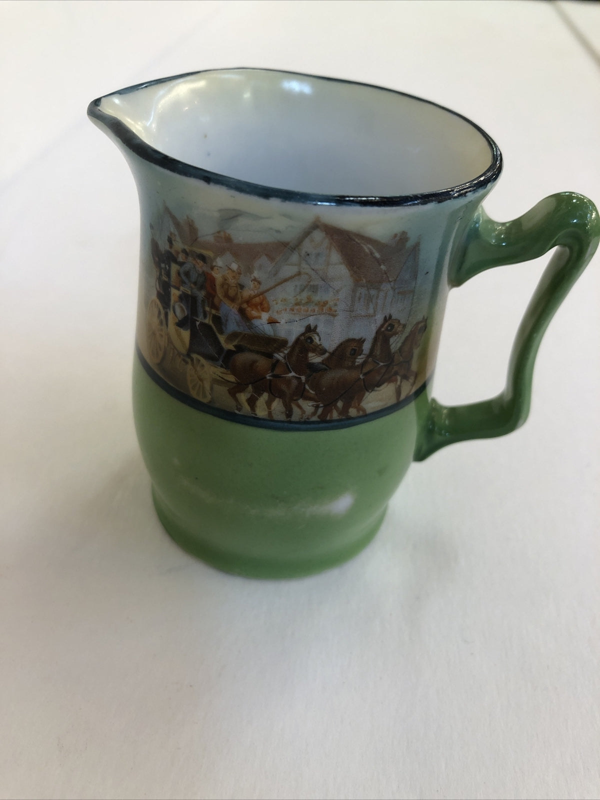 Royal Bayreuth PT  1794 Creamer Green Carriage and Horses 3-1/2” German Pitcher