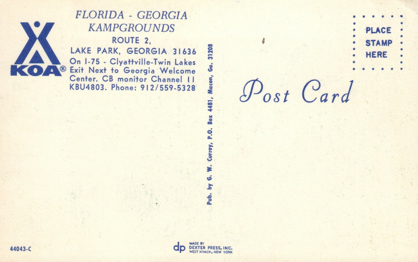 Florida Georgia kampgrounds Lake Park Georgia  Hotel Motel Postcard