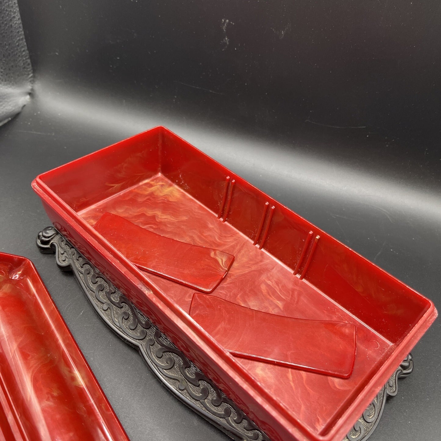 1940s Vintage Asian Red Dragon Celluloid Trinket Jewelry Box 