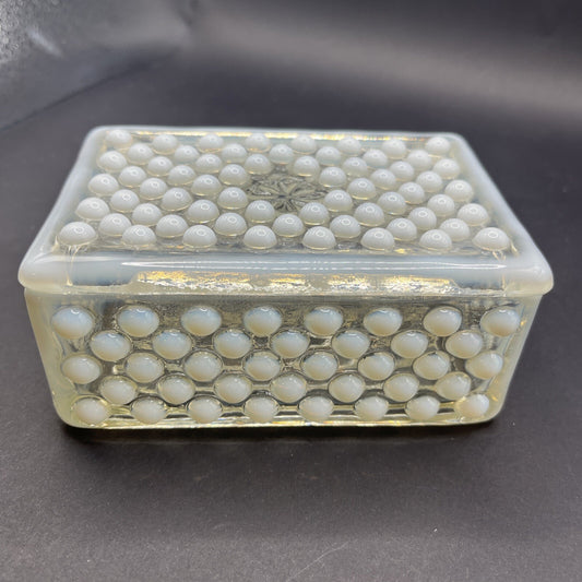 Anchor Hocking Moonstone Opalescent Hopnail Cigarette Box w/Lid VTG