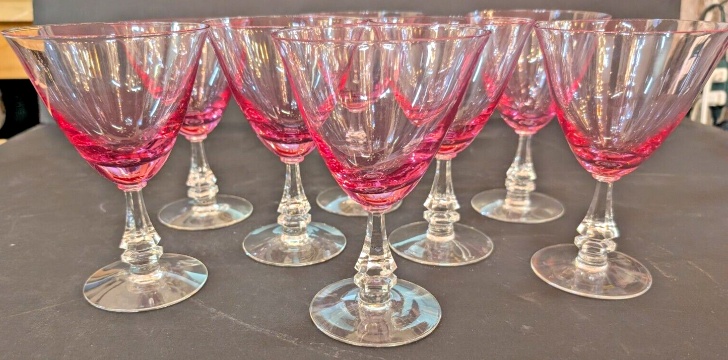 Vintage MCM  Tiffin Franciscan Wistaria Pink Water Goblets, 6" Set Of 8