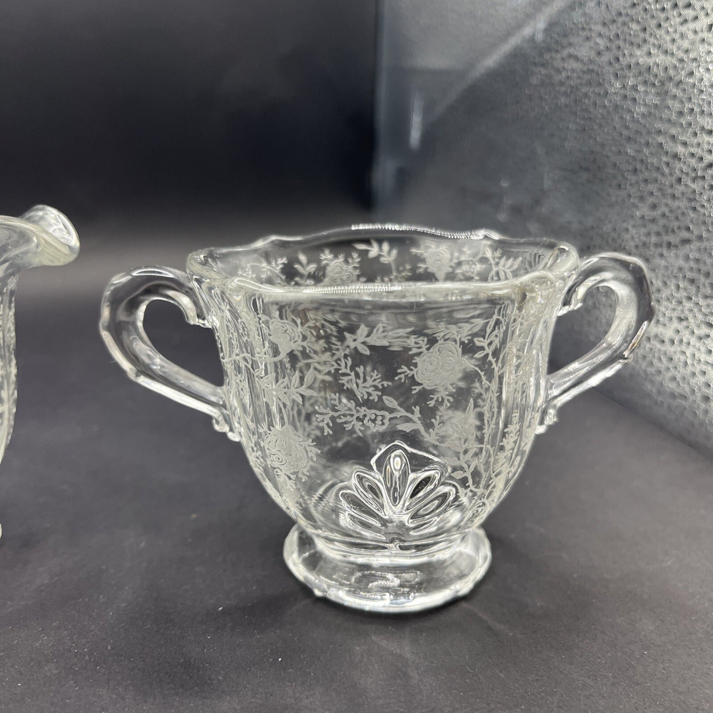Vintage Fostoria Etched Sugar Bowl and Creamer Set 