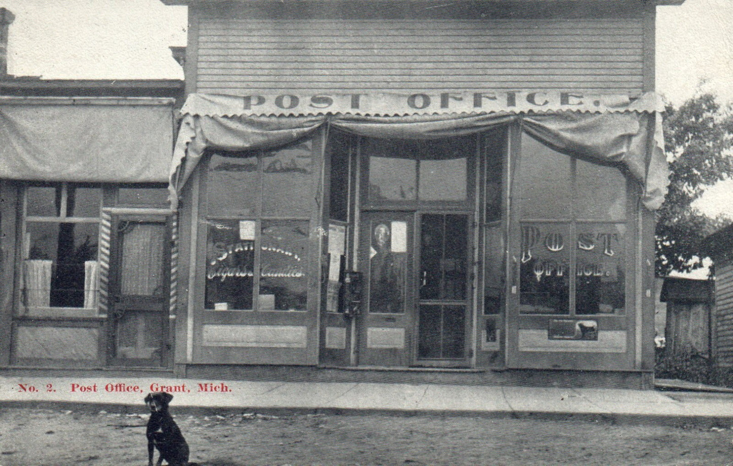 Post Office in Grant MI with Dog Out Front Michigan Mich MI Postcard
