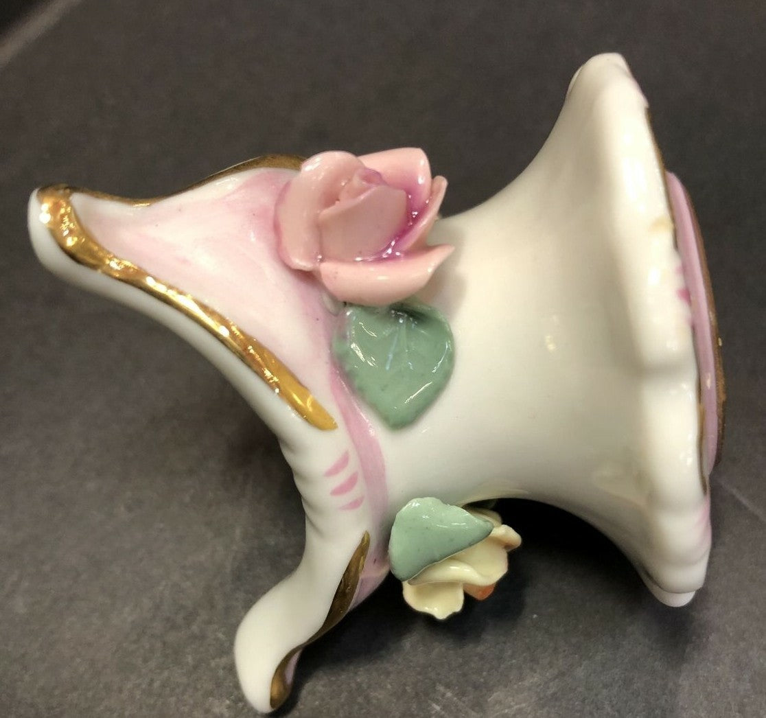 Vintage Set of 2 Italian Capodimonte Pink Floral Rose  Candle Stick Holders