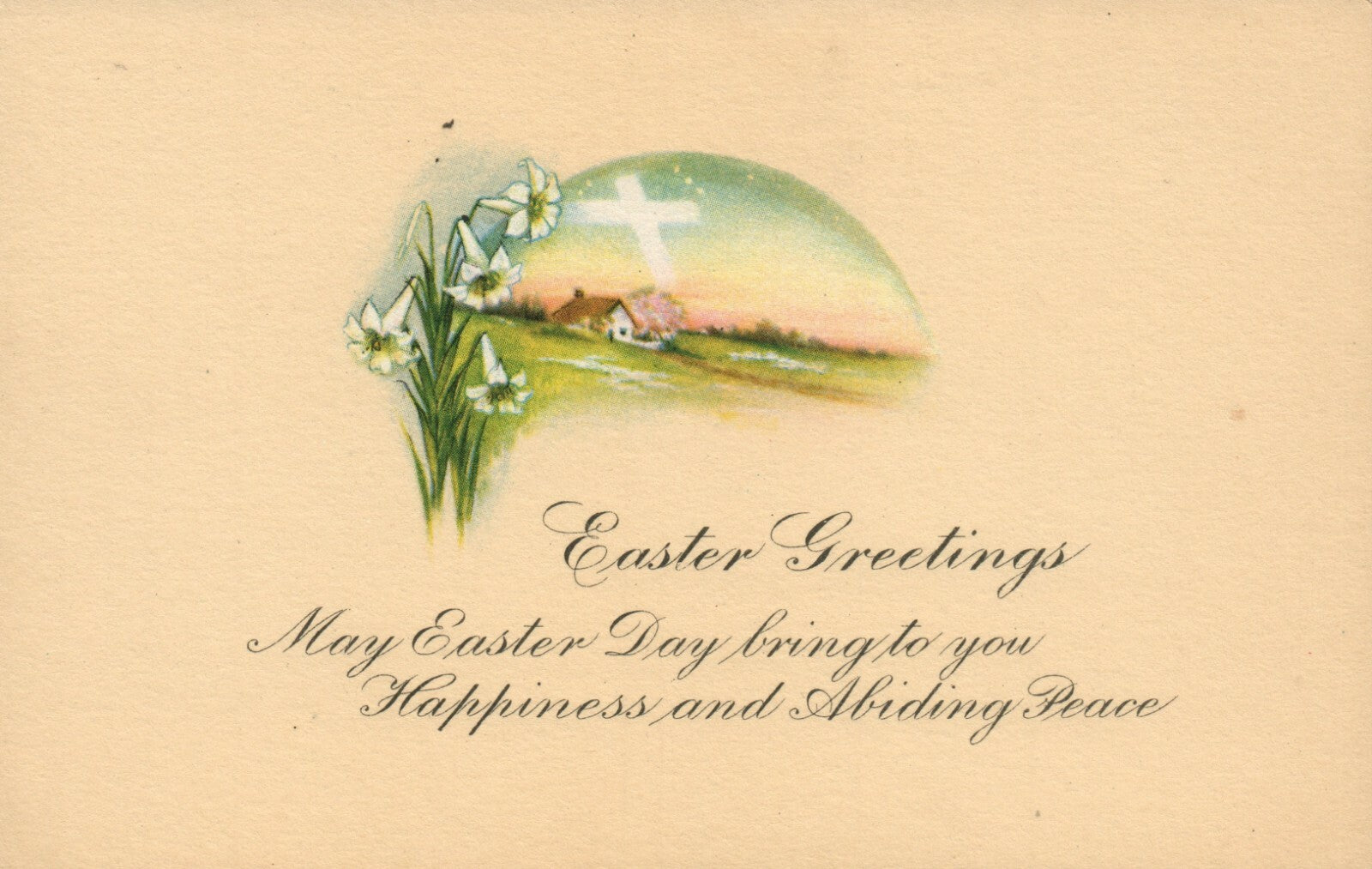Easter Greetings Yellow Background White Flowers White Cross Postcard Series