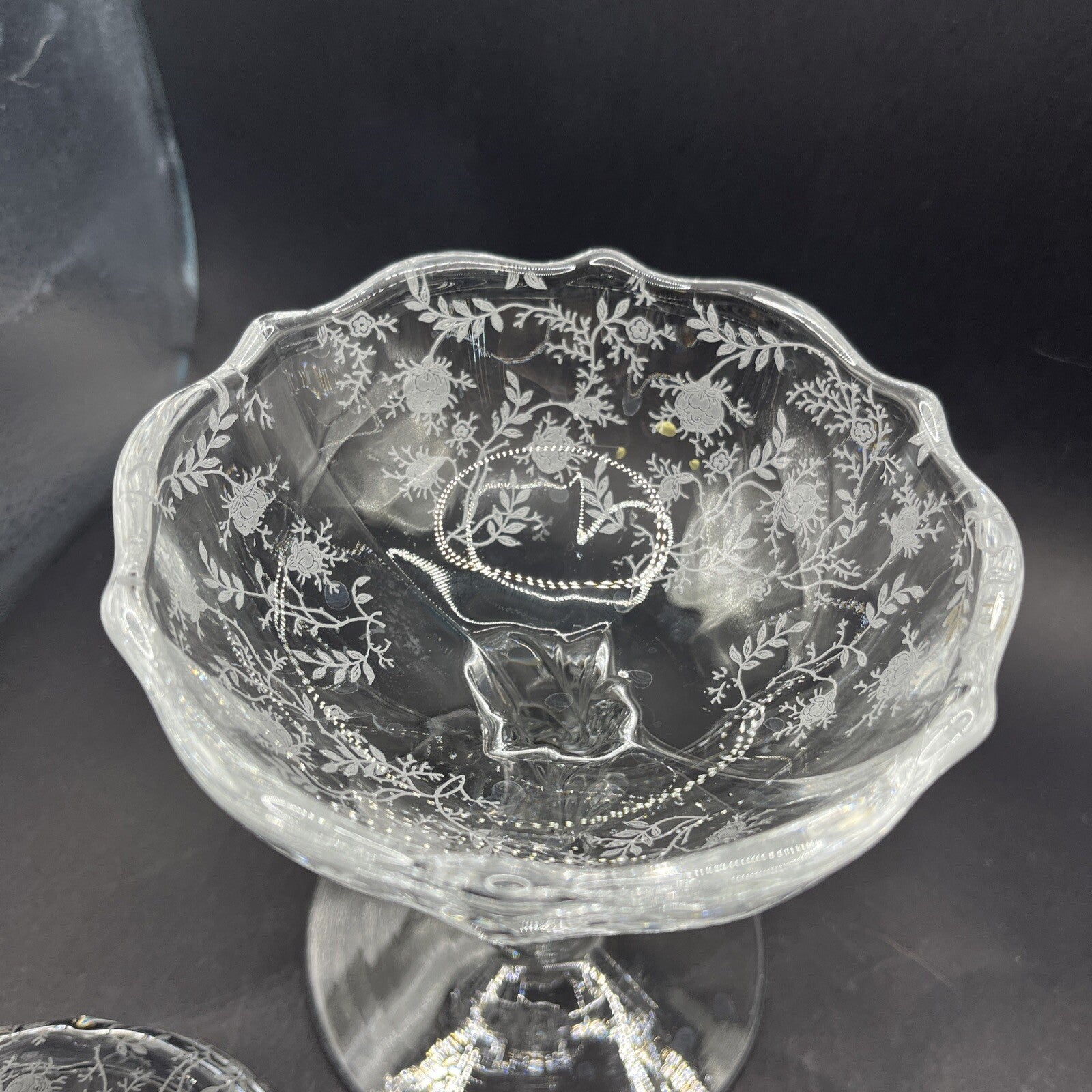 Vintage Fostoria Meadow Rose Clear Footed Jelly & Cover Baroque Shape