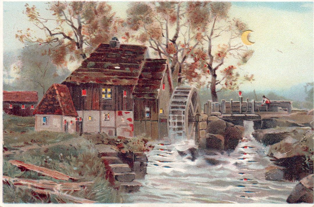 Cabin With lights, Person Fishing HTL Hold to the Light postcard