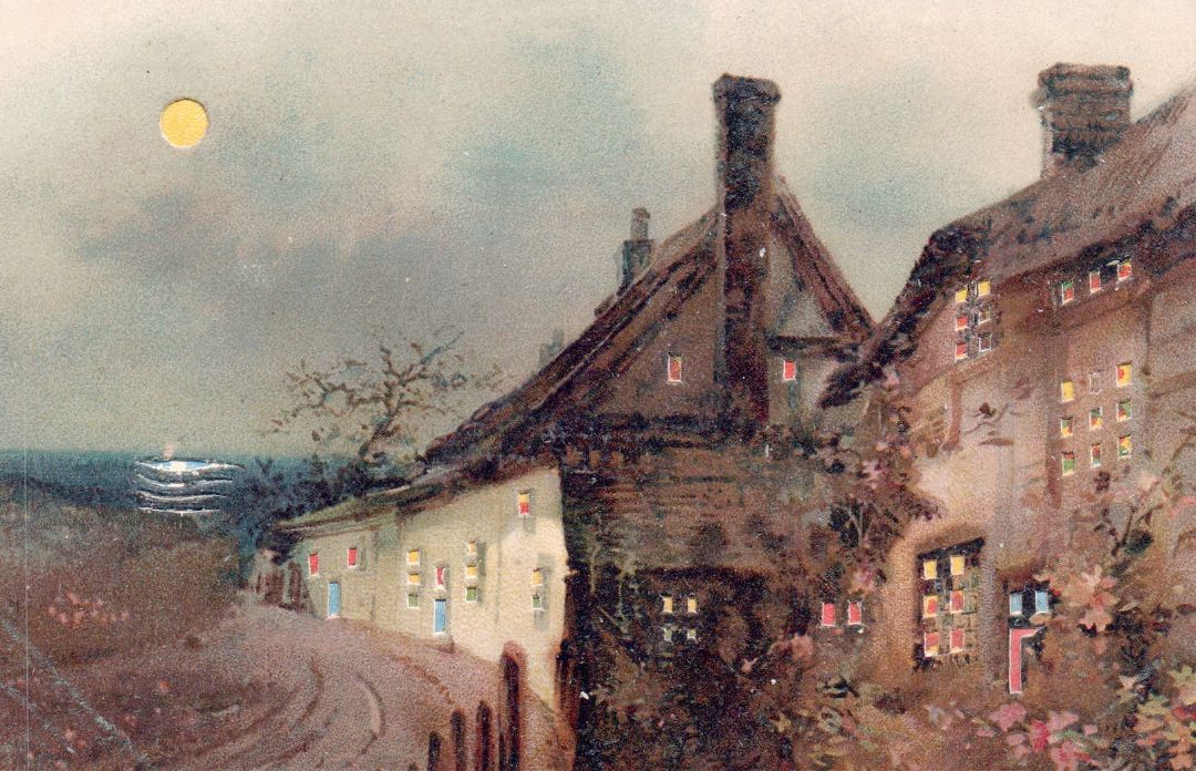 Houses With Lights At Night HTL Hold to the Light postcard
