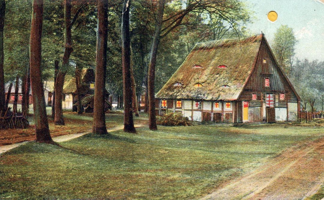 Cabin With Sun In Forest With Lights HTL Hold to the Light postcard