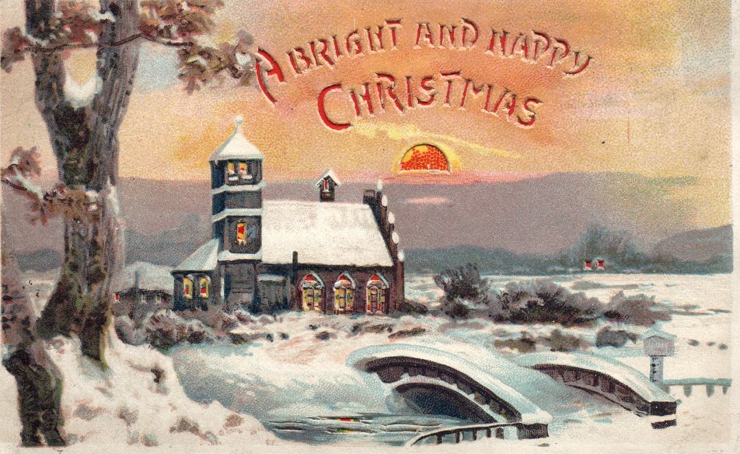 A Bright And Happy Christmas HTL Hold to the Light postcard