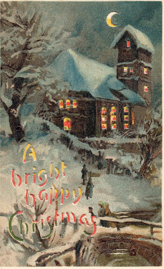 A Bright Happy Christmas HTL Hold to the Light postcard