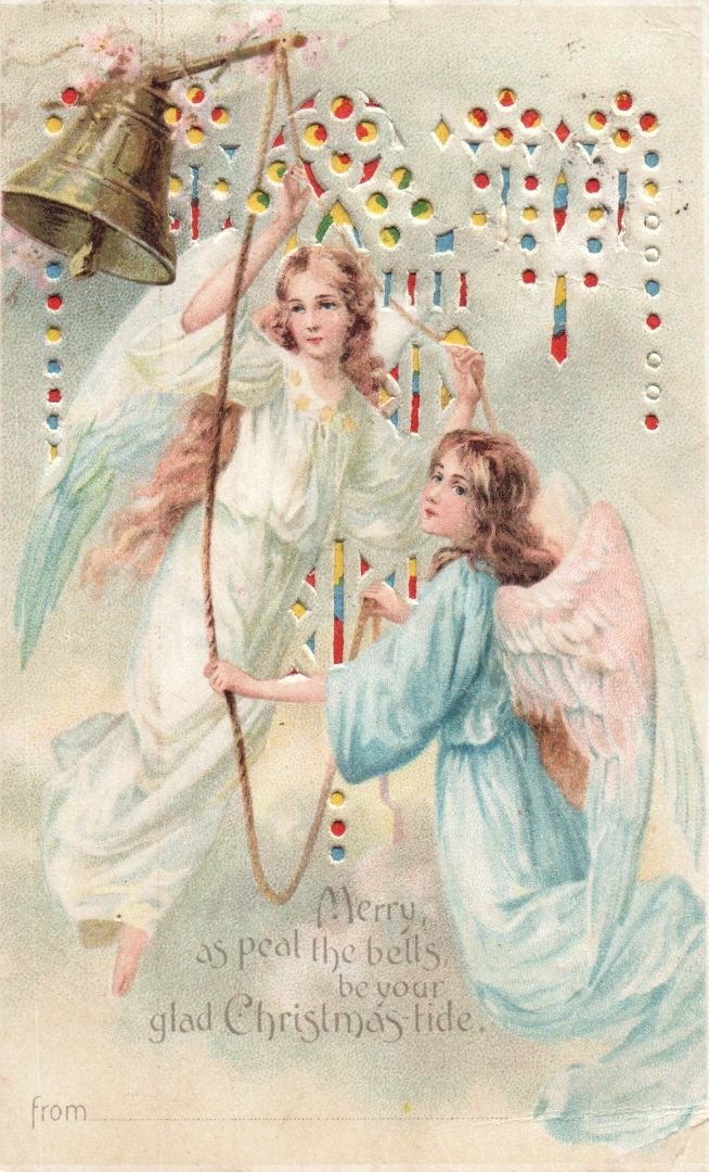 Merry, As Peal The Bells Be Your Glad Christmas-Tide HTL Hold to the Light postcard