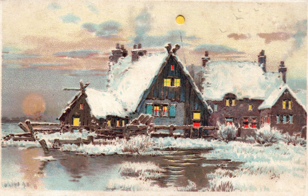 Cabin On Waters Edge At Night HTL Hold to the Light postcard