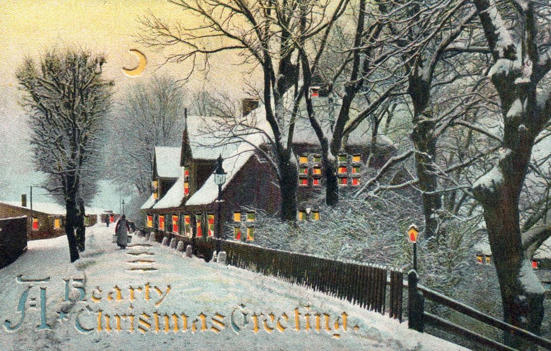 A Hearty Christmas Greeting HTL Hold to the Light postcard