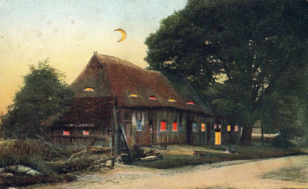 Cabin In Woods At Night HTL Hold to the Light postcard