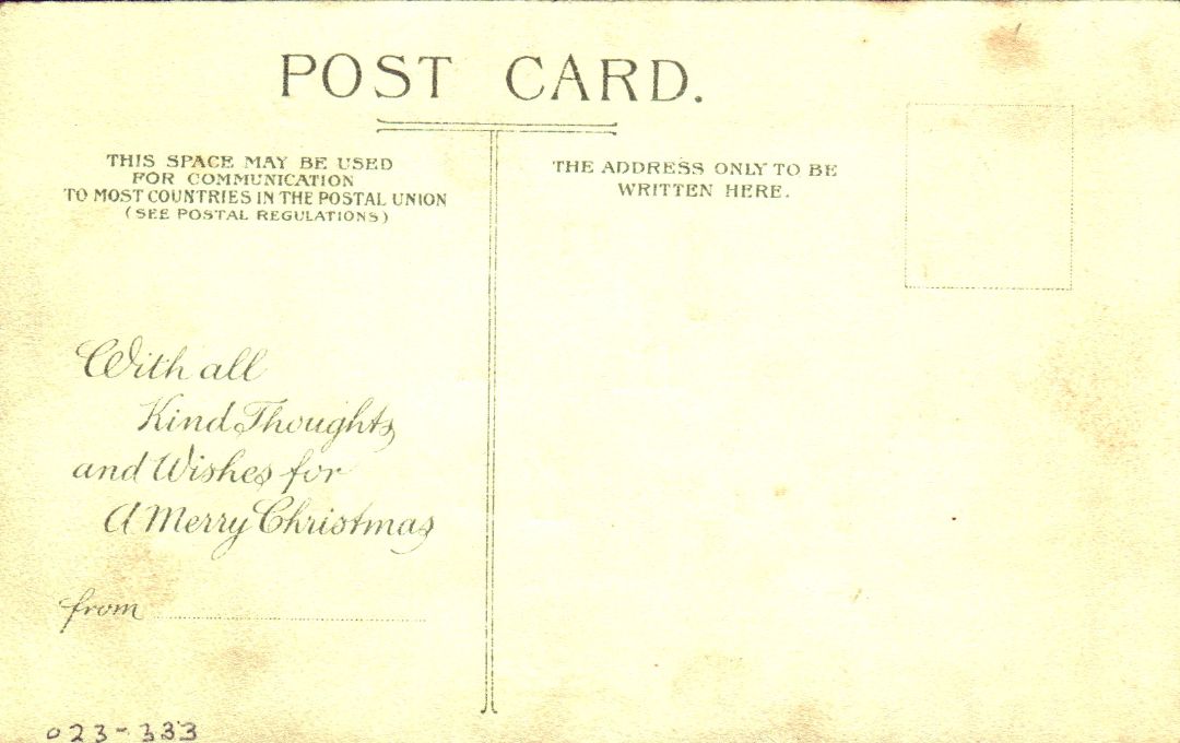 Snow Covered Church With Bridge And people HTL Hold to the Light postcard