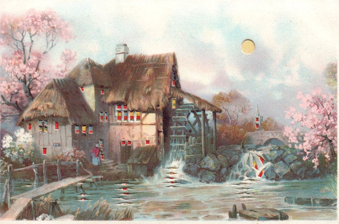 Cabin With Bridge And Trees HTL Hold to the Light postcard