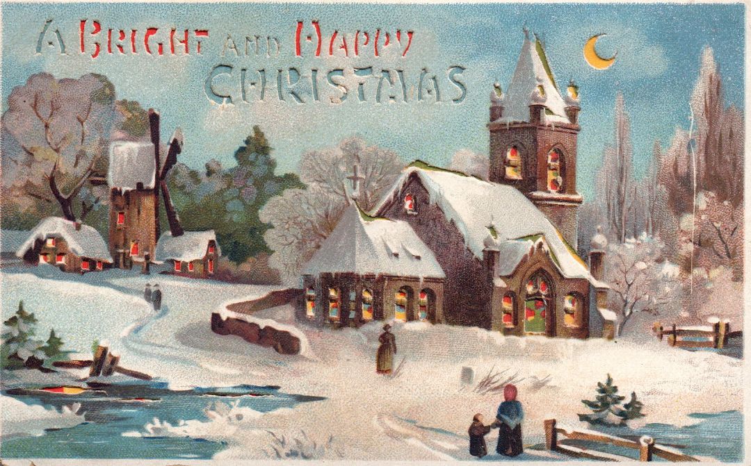 A Bright And Happy Christmas HTL Hold to the Light postcard