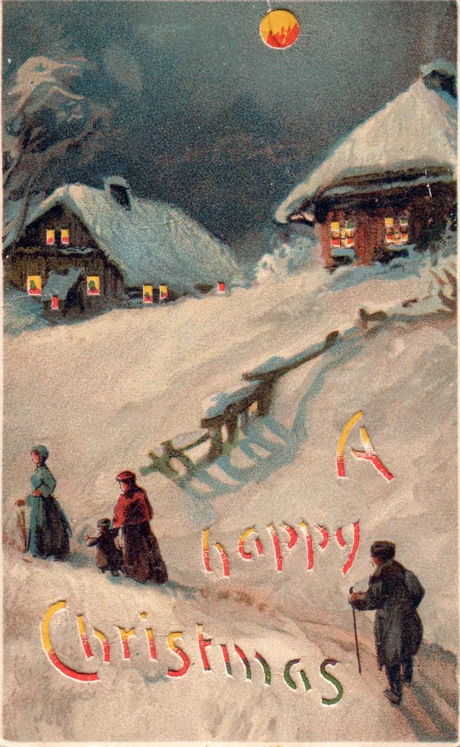 HTL Hold To The Light Happy Christmas Vintage Postcard HTL Hold to the Light postcard
