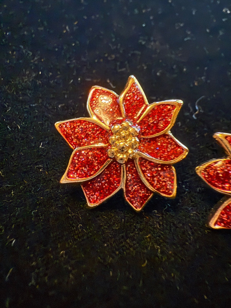 AVON Small Red Poinsettia Clip Earrings