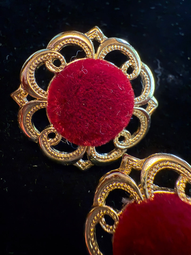 AVON Gold Red Velvet Clip Earrings