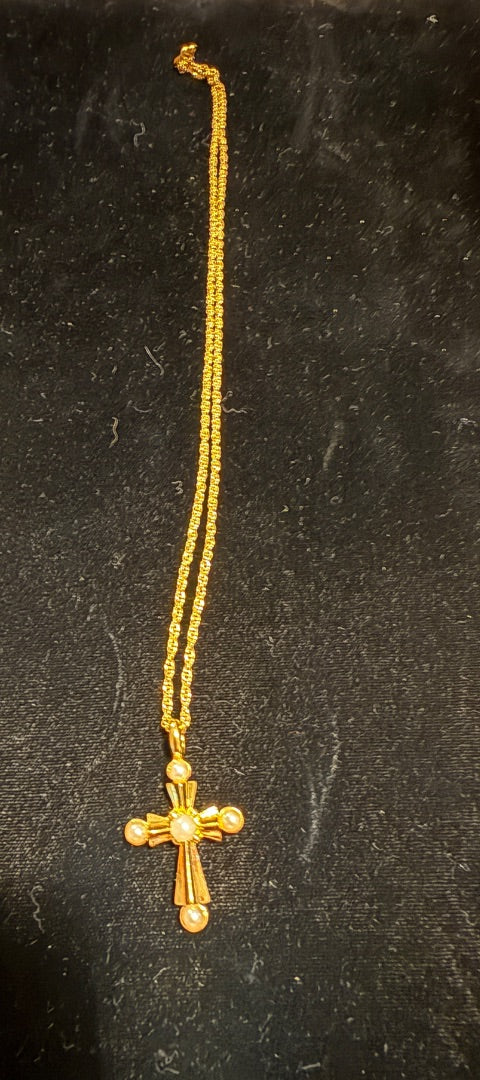 Gold Tone Pearl Cross