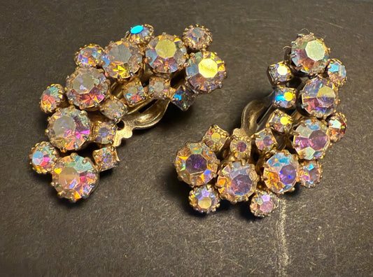 Weiss Aurora Borealis Clip Earrings