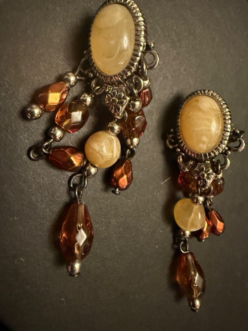 Avon Brown Beaded clip earrings