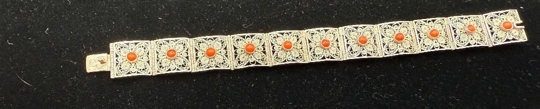 Sterling Filagree Coral Bracelet