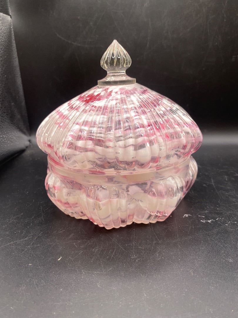 Antique Northwood Splatter Berry Bowl Pink White WITH Lid