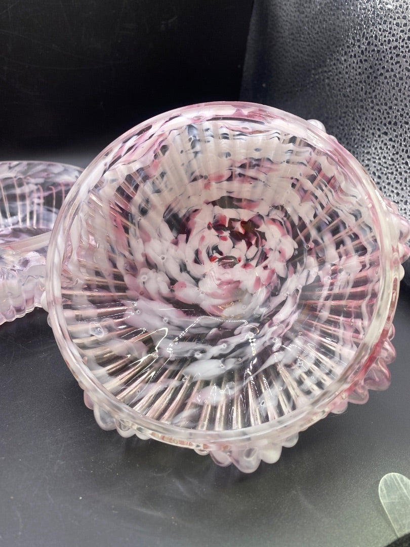 Antique Northwood Splatter Berry Bowl Pink White WITH Lid