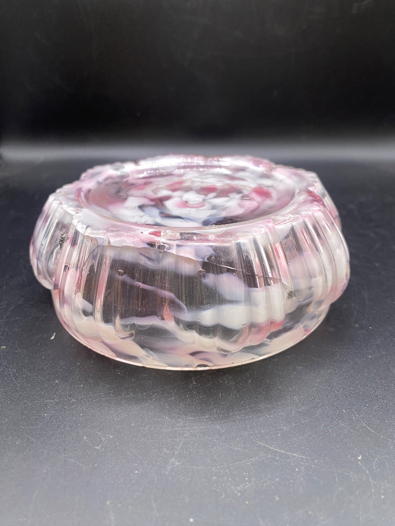 Antique Northwood Splatter Berry Bowl Pink White WITH Lid