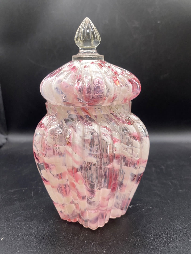 Antique NORTHWOOD Pink Spatter RIBBED PILLARS Art Glass COVERED SUGAR Bowl w Lid
