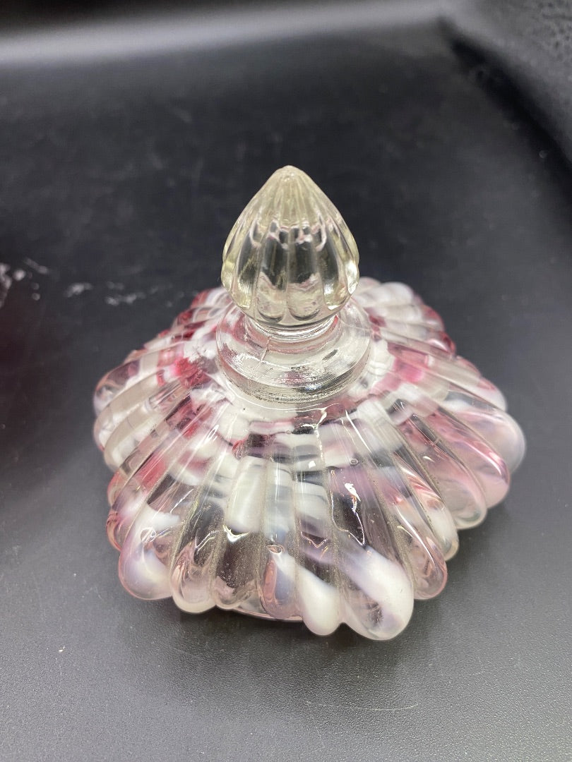 Antique NORTHWOOD Pink Spatter RIBBED PILLARS Art Glass COVERED SUGAR Bowl w Lid