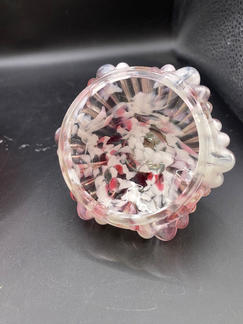 Antique NORTHWOOD Pink Spatter RIBBED PILLARS Art Glass COVERED SUGAR Bowl w Lid