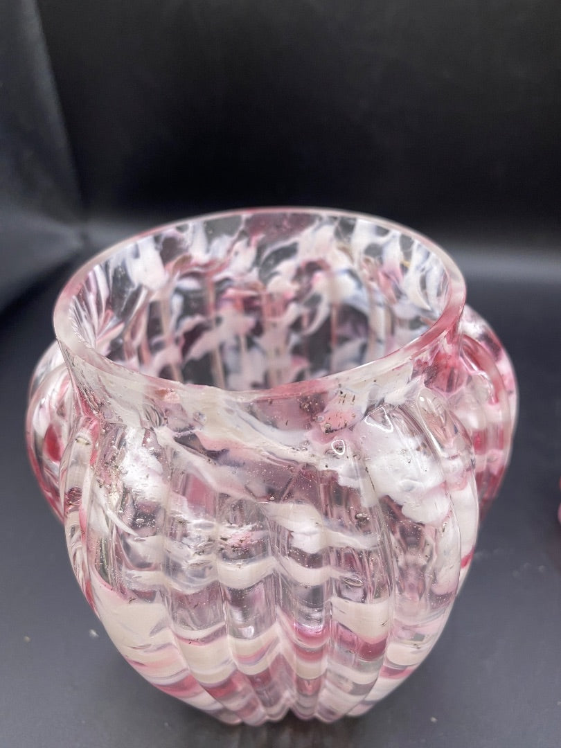Antique NORTHWOOD Pink Spatter RIBBED PILLARS Art Glass COVERED SUGAR Bowl w Lid