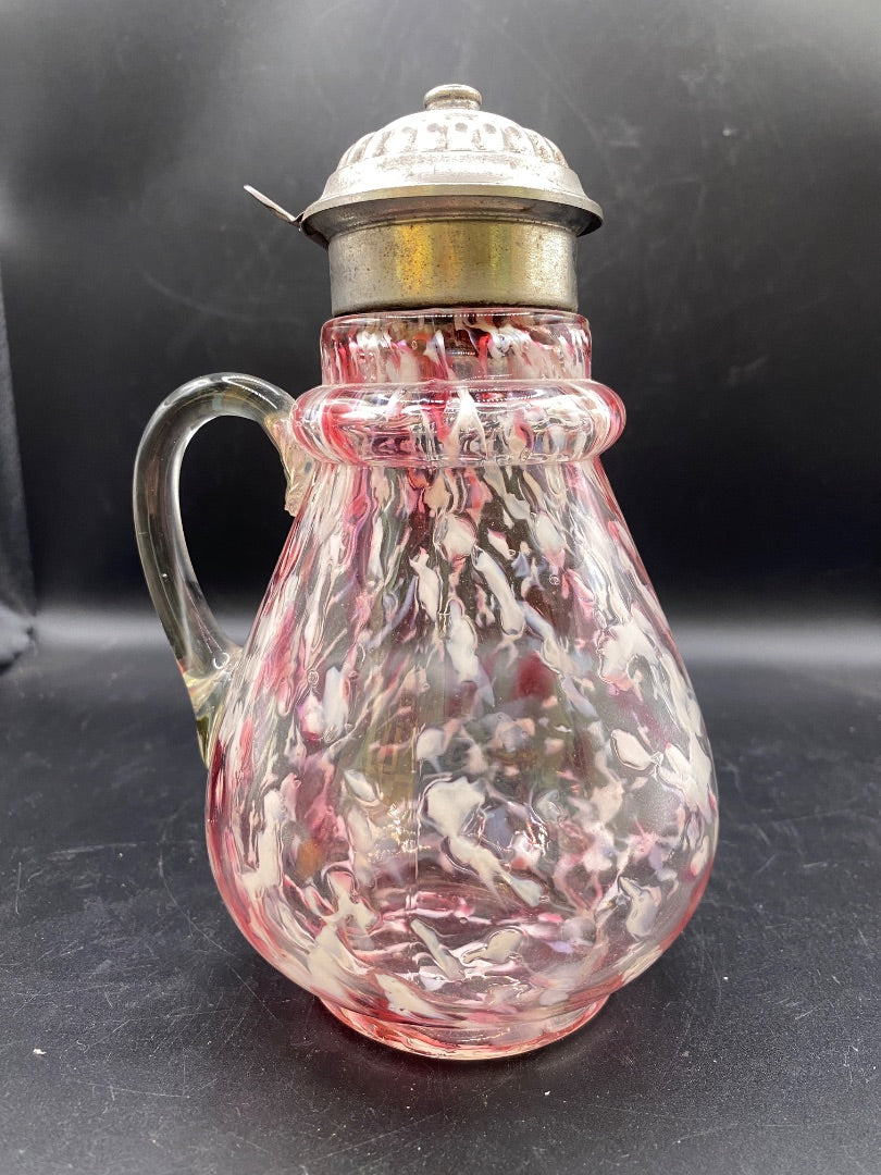 Northwood Victorian Pink & White Splatterware Syrup Pitcher