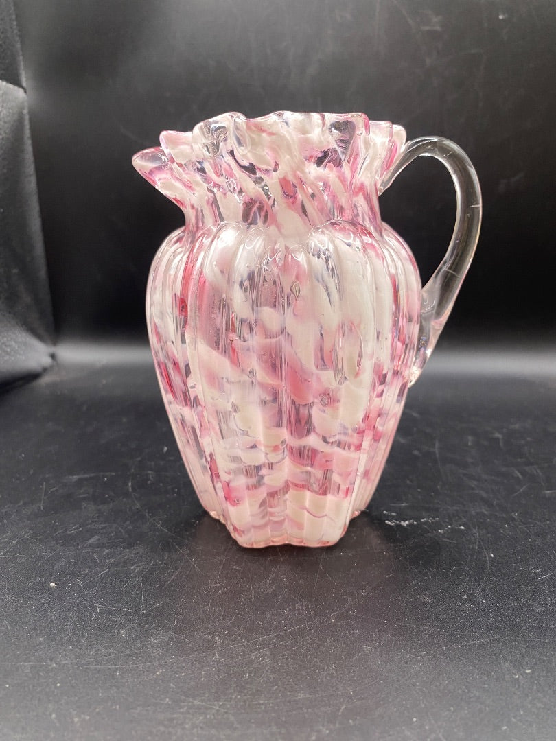 Antique Northwood Splatterware Crean Pitcher 245 Pleat Ribbed Pillar Pink