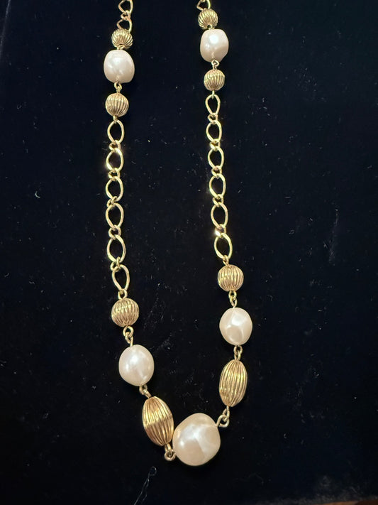36" Pearl & Gold Tone Necklace