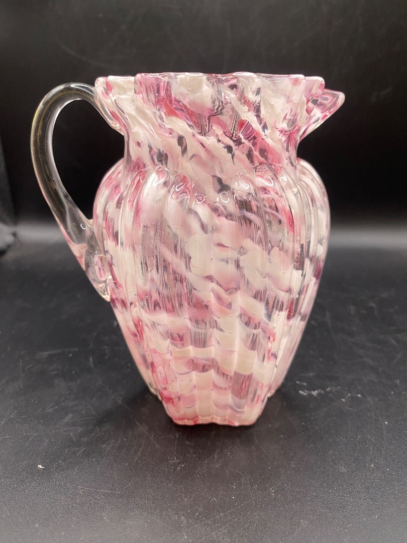 Antique Northwood Splatterware Crean Pitcher 245 Pleat Ribbed Pillar Pink