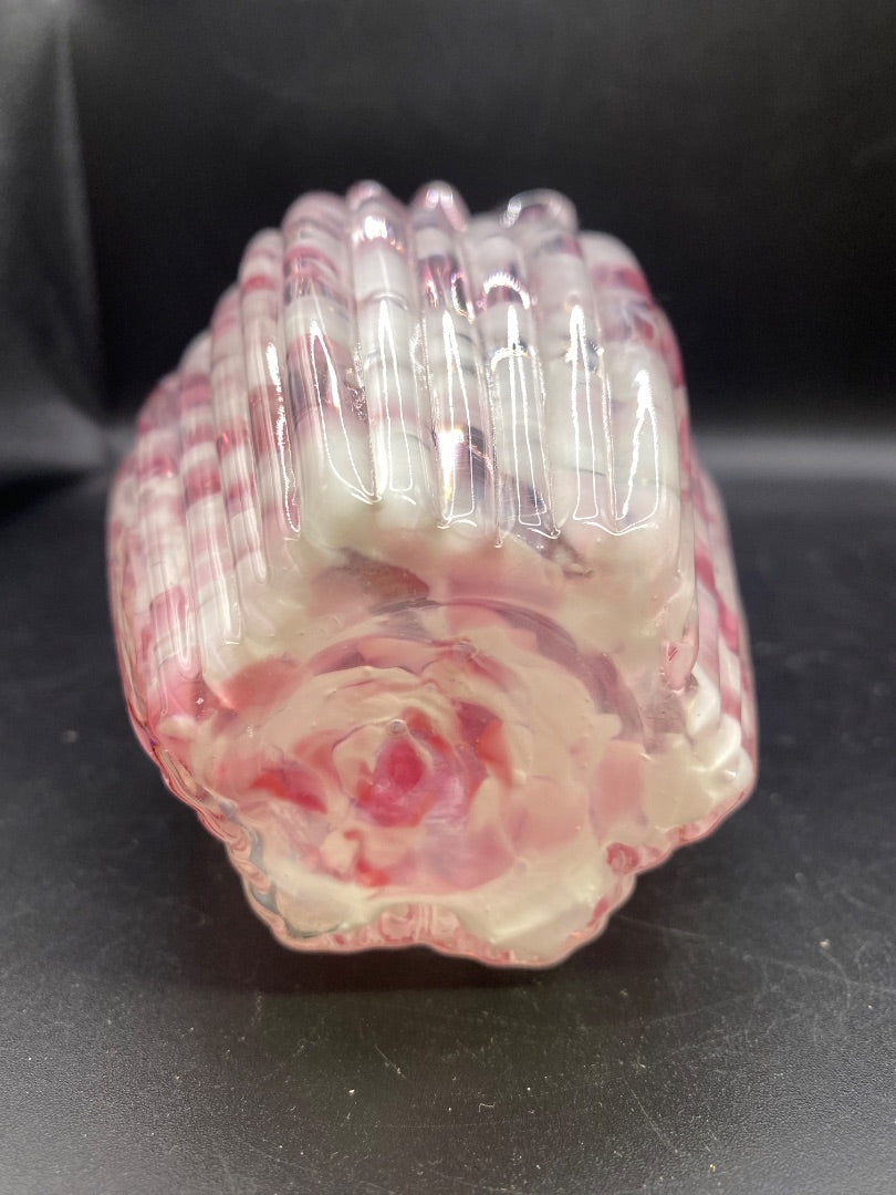 Antique Northwood Splatterware Crean Pitcher 245 Pleat Ribbed Pillar Pink