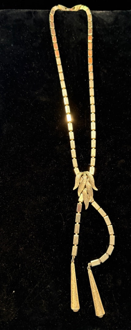 Vtg Box Link Leaves Dangling Lariat Necklace