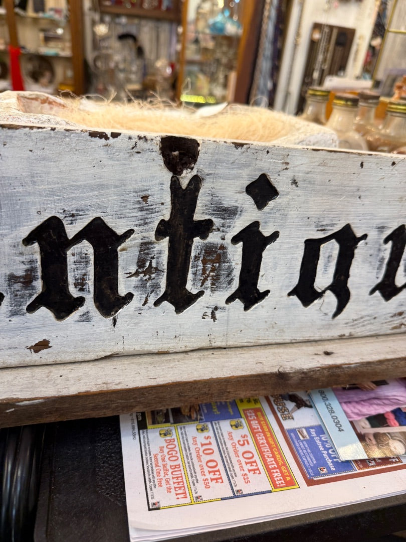 Vintage hand carved antiques sign