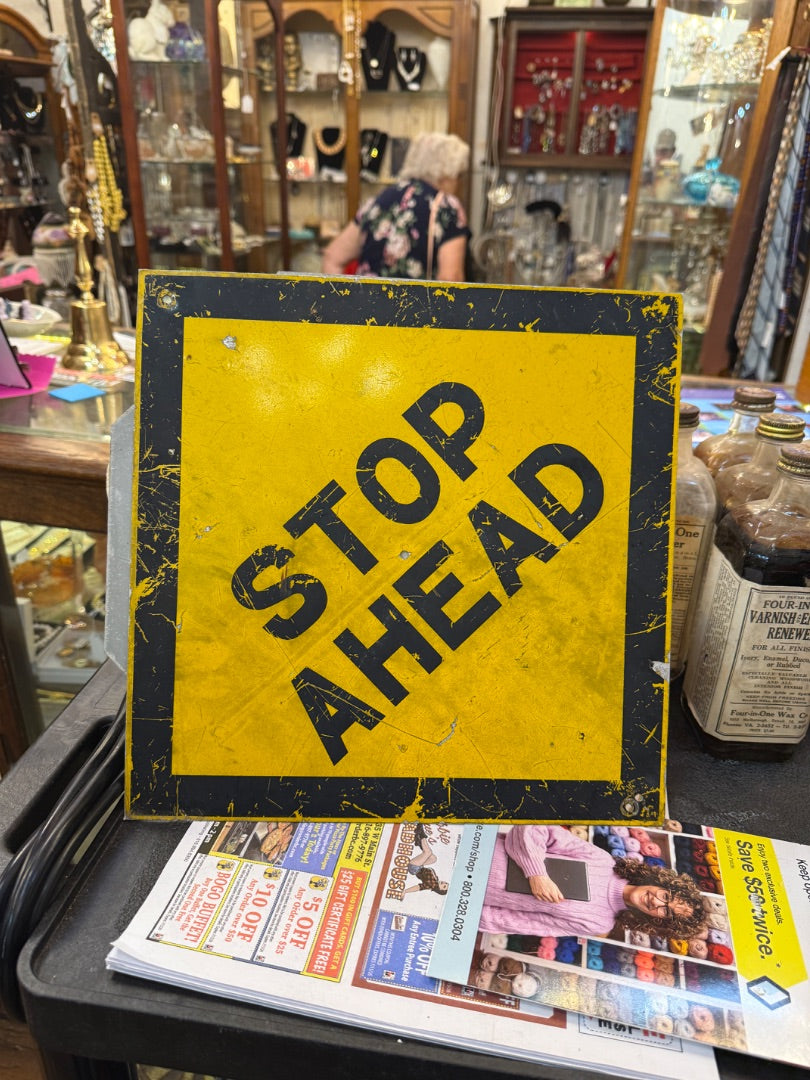 Vintage small stop ahead sign